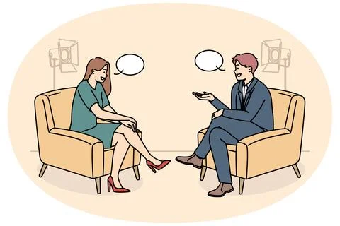 Smiling people filming program in studio Illustrazione stock