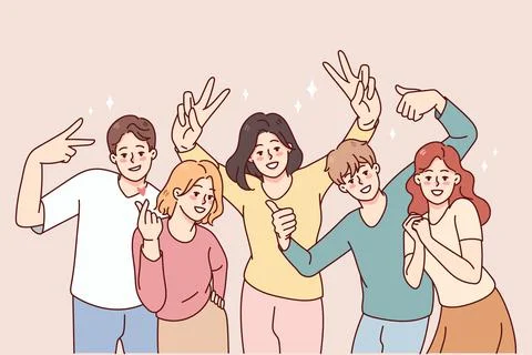 Smiling people have fun posing together Stock Illustration