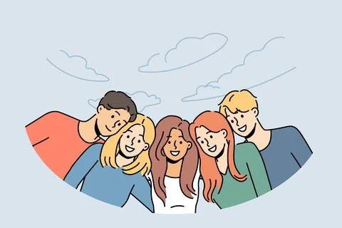 Smiling people posing together in park Ilustración de archivo