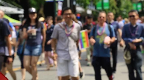 Smiling people walking on pride parade, Vancouver Stock Footage 53008219