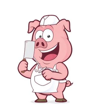 Smiling pig butcher Stock Illustration