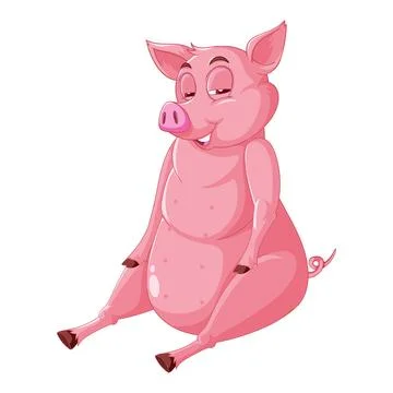 Smiling Pig Sitting Down Cartoon Character イラスト素材