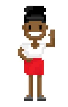 Smiling Pixel Woman, Game Character, Bit Vector Stock-Illustration