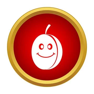 Smiling plum fruit icon in red circle Stock Illustration