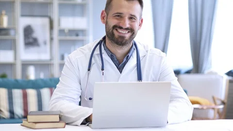 Smiling Positive Doctor At Work Looking at Camera Stock Footage 91300538