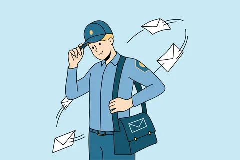 Smiling postman delivering letters 库存插图