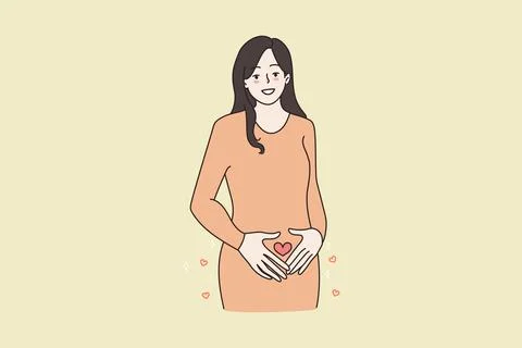 Smiling pregnant woman keep hands on belly Stock Illustration