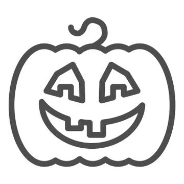 Smiling pumpkin line icon. Vegetable plant with ghost face Halloween party Stock Illustration