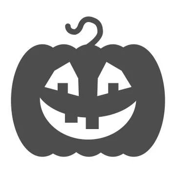 Smiling pumpkin solid icon. Vegetable plant with ghost face Halloween party Stock Illustration