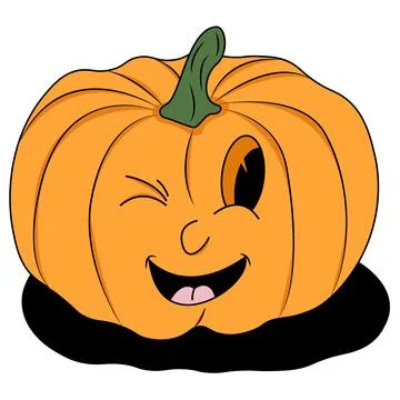Smiling pumpkin with winking eye and tongue sticking out. Illustrazione stock