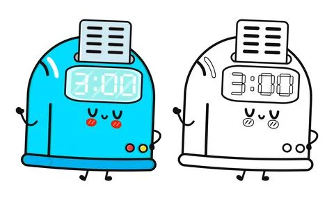 Smiling Punch Clock Mascot. Cute Cartoon Time Recorder with Black and White.. Stock Illustration