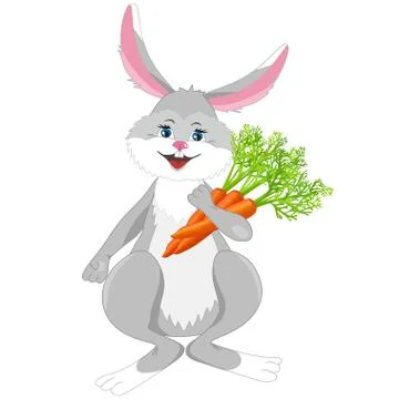 Smiling rabbit with carrot over white Stock Illustration