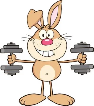 Smiling Rabbit Cartoon Character Training With Dumbbells Stock Illustration