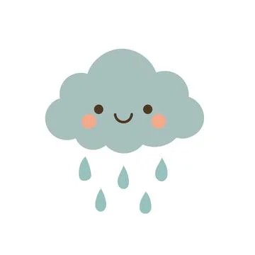 Smiling rain cloud with blue droplets, great for weather illustration sets Stock Illustration