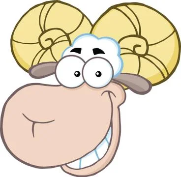 Smiling Ram Sheep Head Cartoon Character Stock Illustration