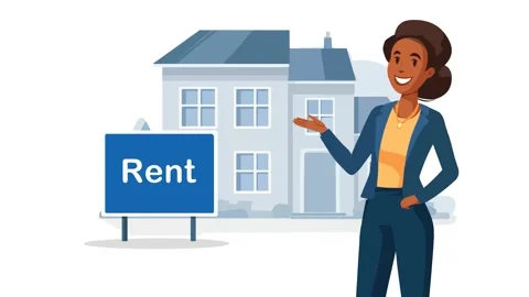 Smiling Real Estate Agent Presenting House for Rent, Flat Animated Style Stock Footage 312259215
