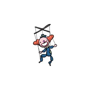 Smiling red haired clown puppet with strings vector illustration Stock Illustration