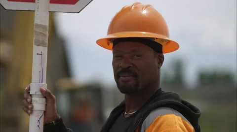 Smiling Road construction worker Stock Footage