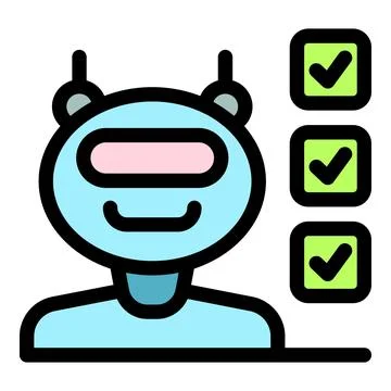 Smiling robot completing multiple tasks successfully Stock Illustration