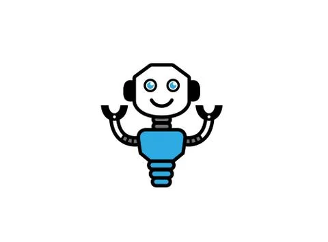Smiling robot with hands up for logo Stock Illustration