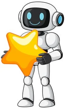 Smiling Robot Holding a Shiny Yellow Star Stock Illustration