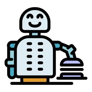 Smiling robot holding two weights, artificial intelligence and robotics conce Stock Illustration