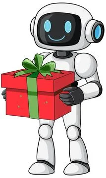 Smiling Robot Holding a Wrapped Gift Box Stock Illustration