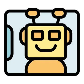 Smiling robot showing artificial intelligence on software box Illustrazione stock