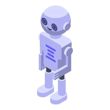 Smiling robot standing with arms by its side isometric icon Stock Illustration