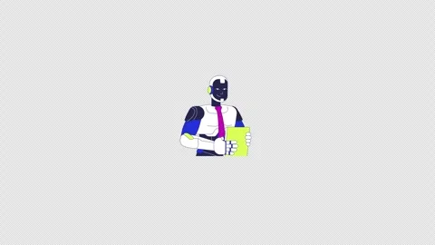 Smiling robot tie checking tablet 2D character animation Vidéo 300354970