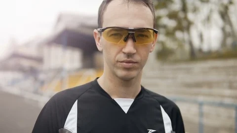 Smiling Runner Wears Sunglasses Stock Footage 75721126