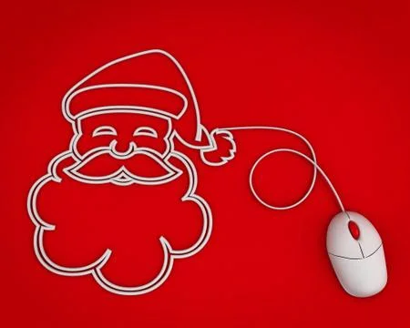 Smiling santa depicted with computer mouse cable over red Illustrazione stock