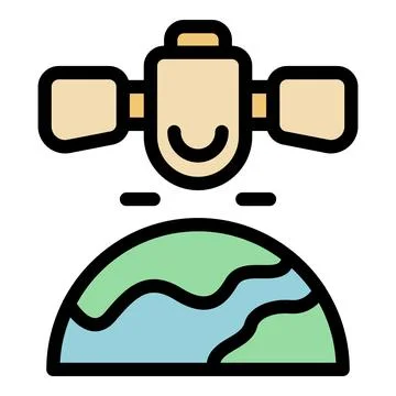 Smiling satellite orbiting planet earth, space exploration and technology Illustrazione stock