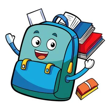 Smiling School Backpack Cartoon Mascot with Books Stock Illustration