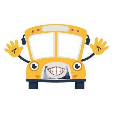Smiling School Bus Waving Hello Friendly Transport Stock Illustration
