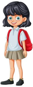 Smiling School Girl with Backpack Stock Illustration