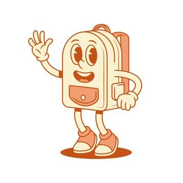 Smiling schoolbag back to school cartoon character hi hello isometric vector  Stock Illustration