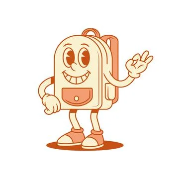 Smiling schoolbag back to school cartoon character okay isometric vector illu Stock Illustration