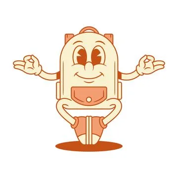 Smiling schoolbag backpack cartoon character yoga meditation isometric vector Stock Illustration