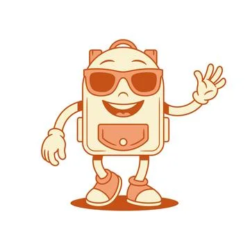 Smiling schoolbag backpack cartoon character in sunglasses isometric vector i Stock Illustration
