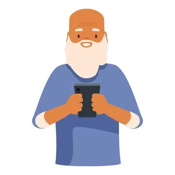 Smiling senior man using smartphone, embracing modern technology Stock Illustration