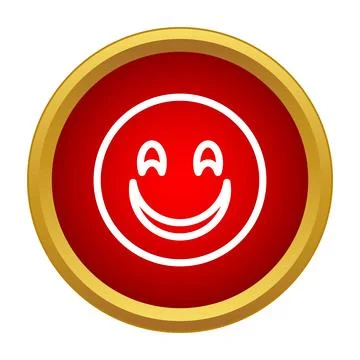 Smiling simple emoticon icon on red button Stock Illustration