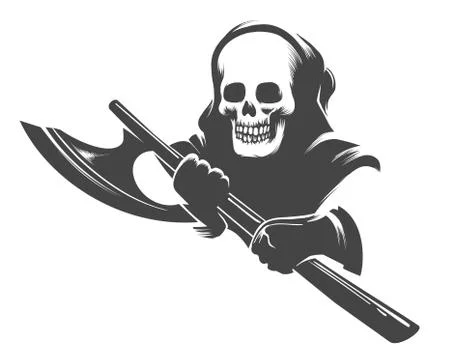 Smiling Skull in the Hood with Executioner Axe in Hands Stock Illustration