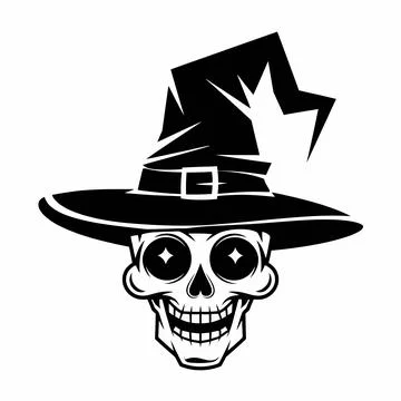 Smiling Skull in a Witch's Hat, Perfect for Halloween Designs Stock Illustration