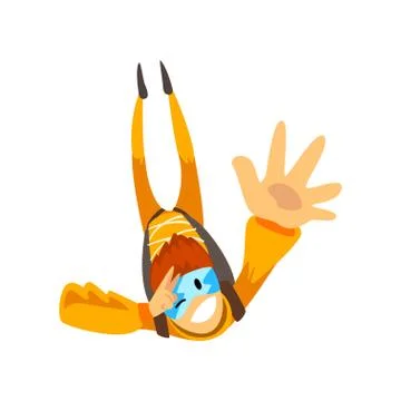 Smiling skydiver man falling through the air, skydiving, parachuting extreme Stock Illustration