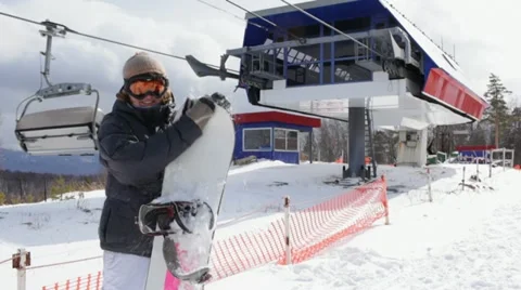 Smiling Snowboarder Stock Footage 10885143