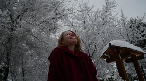 Smiling at Snowy Trees Stock Footage 60819126