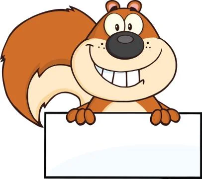 Smiling Squirrel Cartoon Character Over Blank Sign Stock Illustration