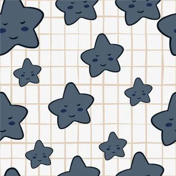 Smiling stars seamless pattern in Scandinavian style. Character star shapes e イラスト素材