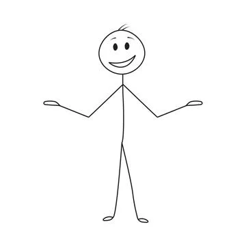 Smiling Stick Figure with Open Hands Stock Illustration